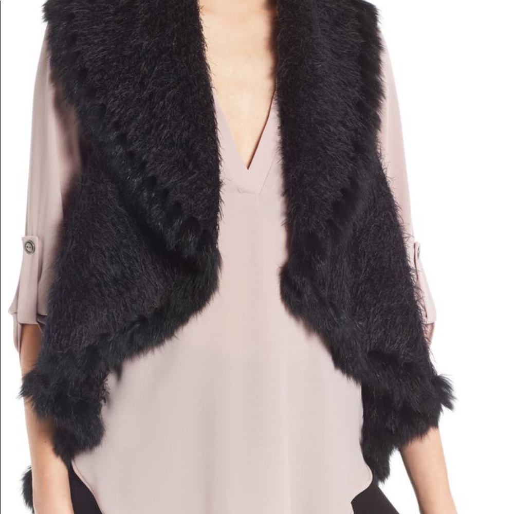 Knit Vest with Genuine Rabbit Fur Trim